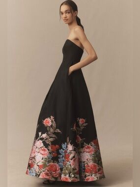 Mac Duggal Strapless Floral Brocade Maxi Dress NWT Size 12